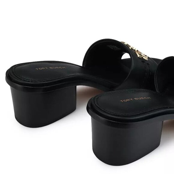 Tory Burch Black Sandals with Gold Logo - Picture 4 of 9